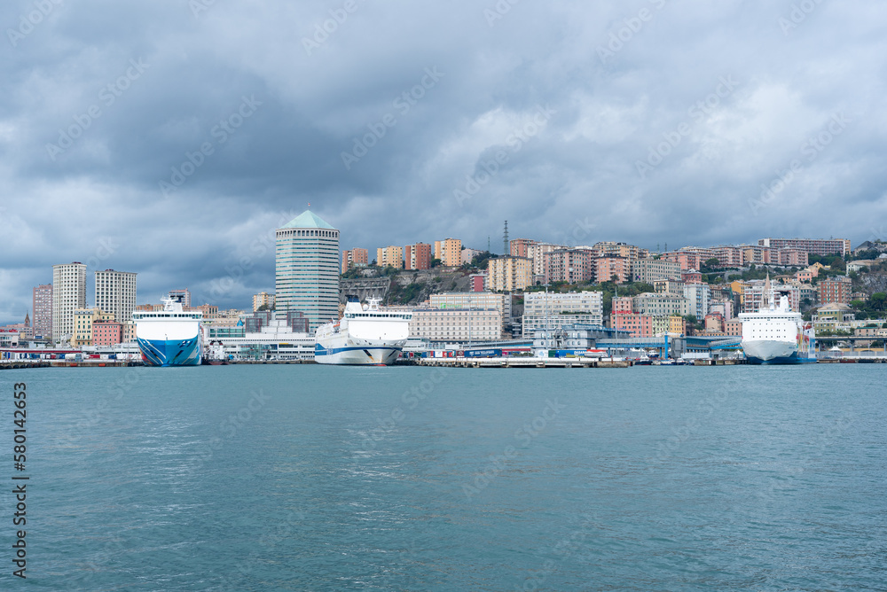 panoramic view of genoa from the harbor