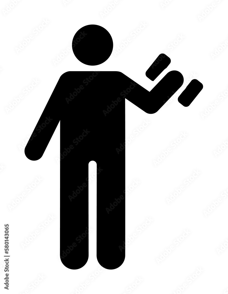 Sports dumbbell health gym man with arrow pictogram on white background Sports dumbbell health gym man with arrow pictogram on white background