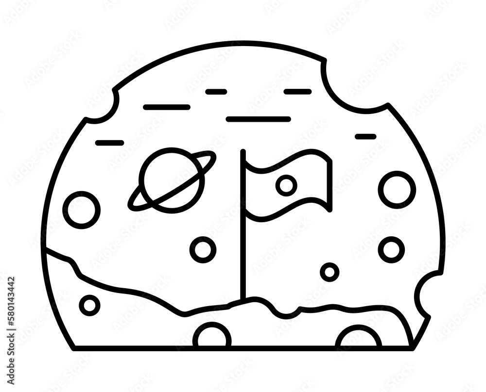 Space colonies flag on the Moon icon. Simple line, outline elements of interplanetary colonization icons for ui and ux, website or mobile application on white background Space colonies flag on the Moon icon. Simple line, outline elements of interplanetary colonization icons for ui and ux, website or mobile application on white background