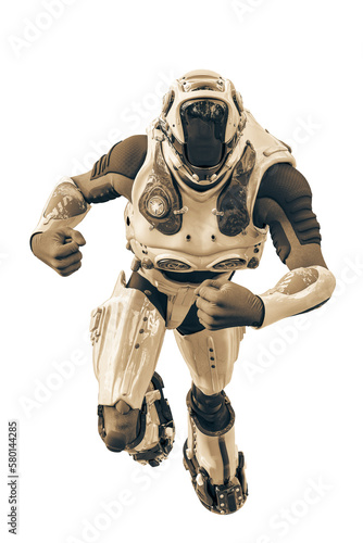 astronaut in green exo suit exploring arround