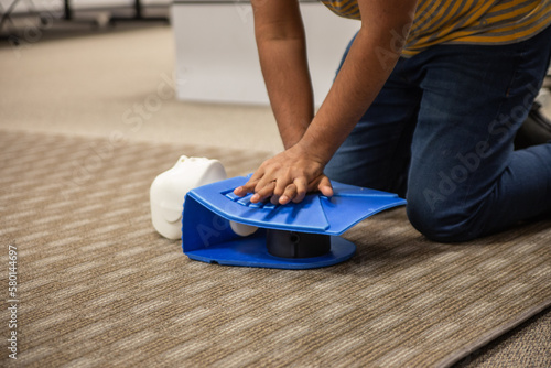 Muslim trainees taking cpr class and first aid
