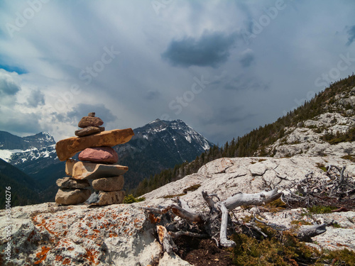 rock piles or cairns on hiking trails of Waterton Lakes National Park, Alberta, Canada