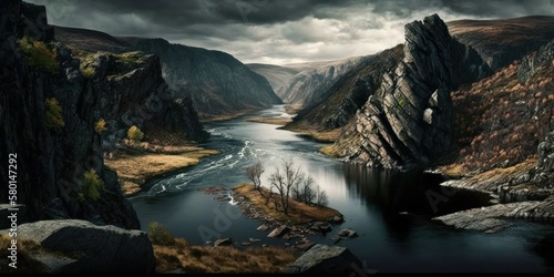 river landscape between mountains  generative ai illustration