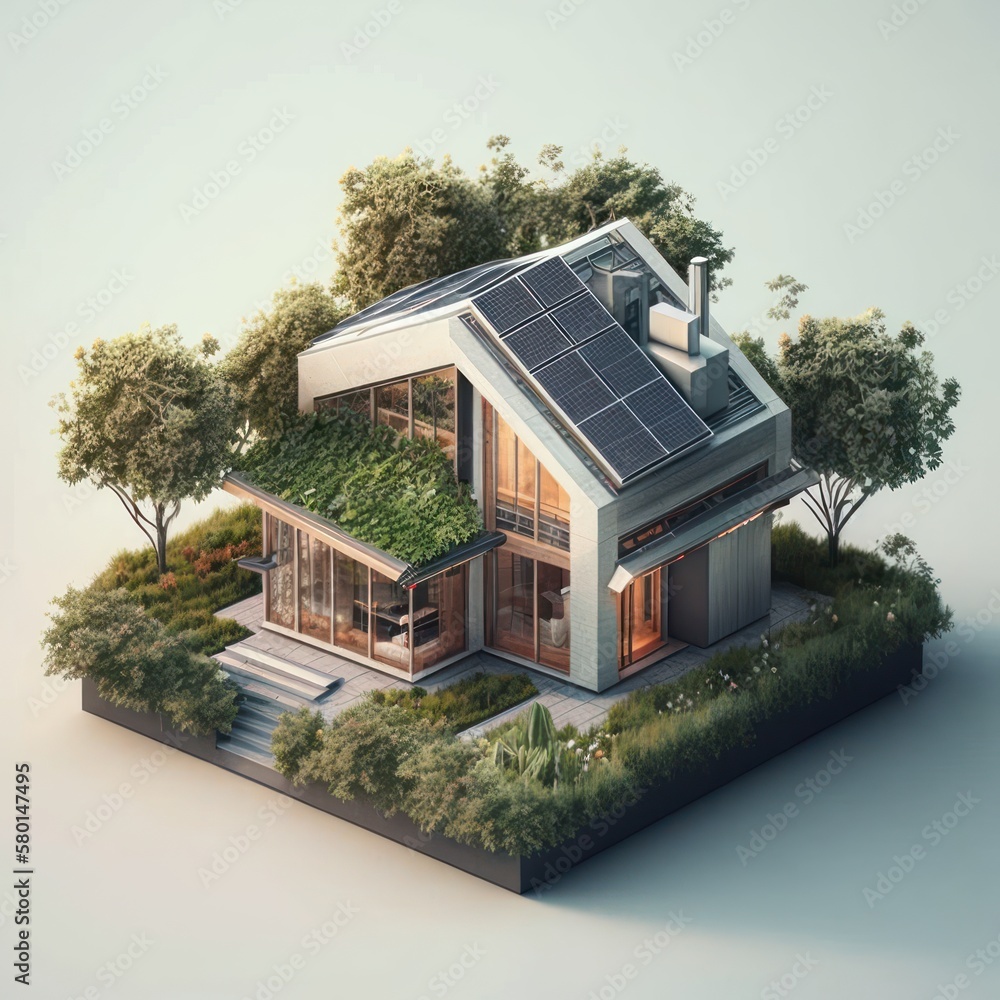 house with photovoltaic or solar panels isolated, generative ai - obrazy, fototapety, plakaty 