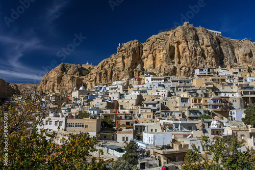 Maaloula, Syria - 30, November 2010 - General view from the village of Maaloula. View of the town of Maaloula in the rugged mountainside