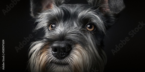 macro portrait of dog breed schnauzer, generative ia
