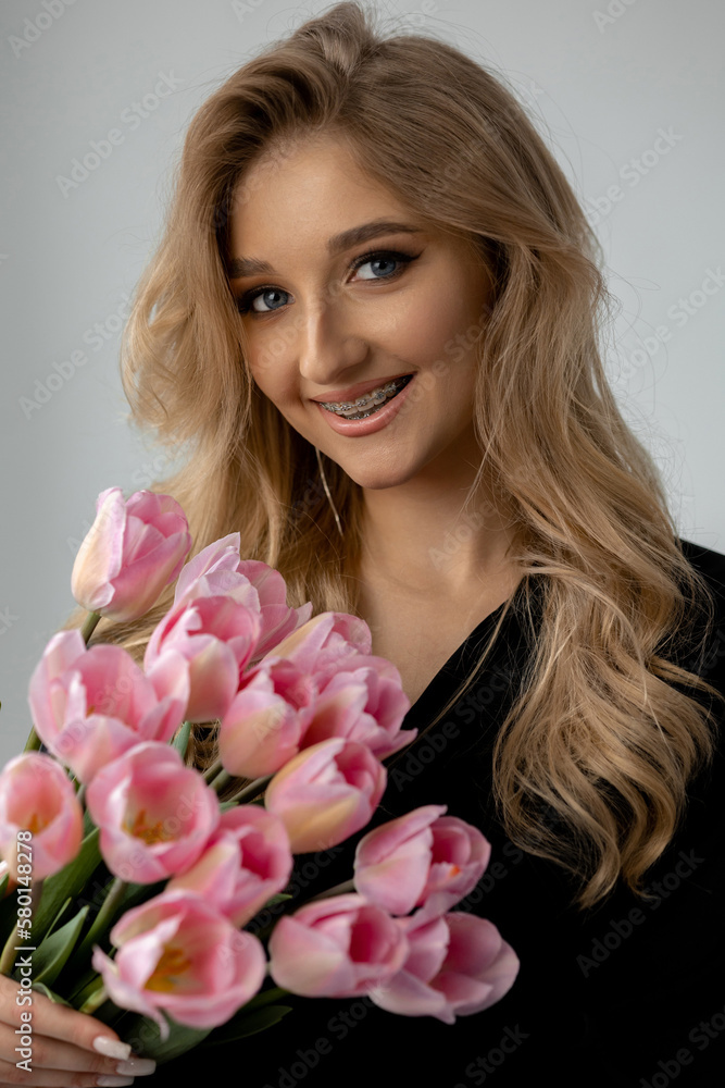portrait of a beautiful woman with braces portrait of a beautiful woman with braces