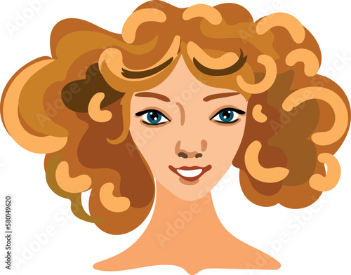 Portrait of beautiful girl  with red curly hair on white background