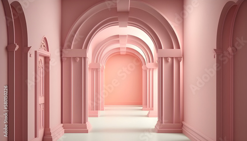 Sweet pastel pink corridor background generative ai