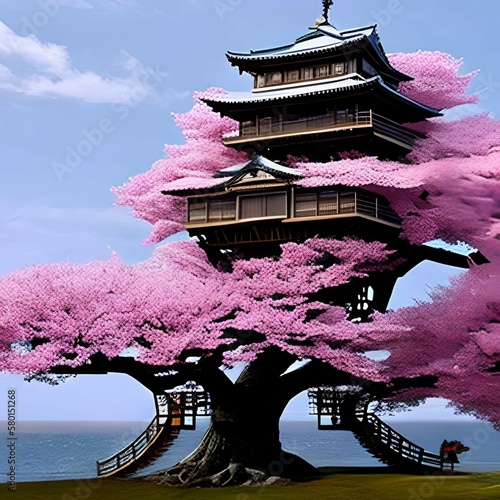 japanese garden with blossoms