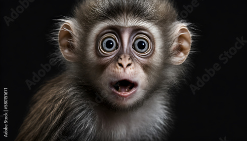 Studio portrait of a monkey with a surprised face, concept of Pet Photography generative ai © Artistic