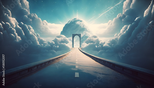 way path to heaven kingdom, holy sacred road to heaven, or sci-fi high technology place generative ai