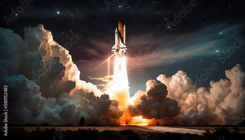 New space shuttle rocket successfully launches into the night sky with stars generative ai