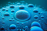 Liquid Drops on Blue Background. Macro Wallpaper. Generative Ai, water drops, macro photography, abstract, liquid, blue background, wallpaper, texture, close-up, droplets, reflection, 