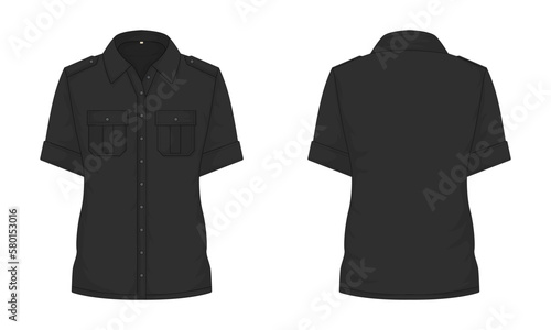 Black short sleeve outdoor shirt mockup front and back view