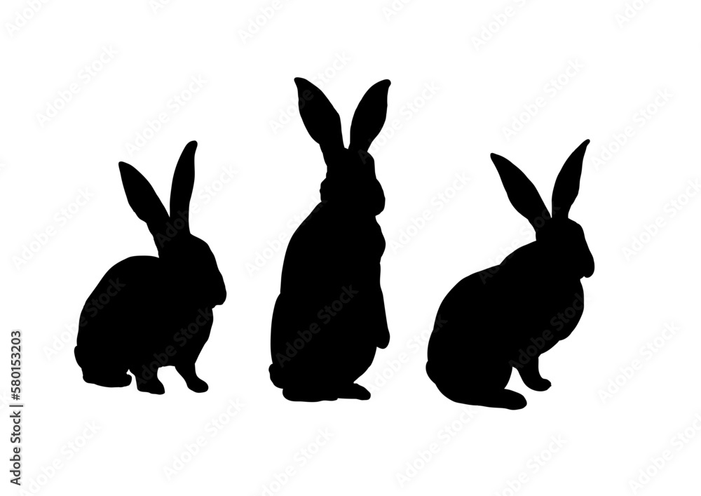 Set of rabbit silhouettes isolated