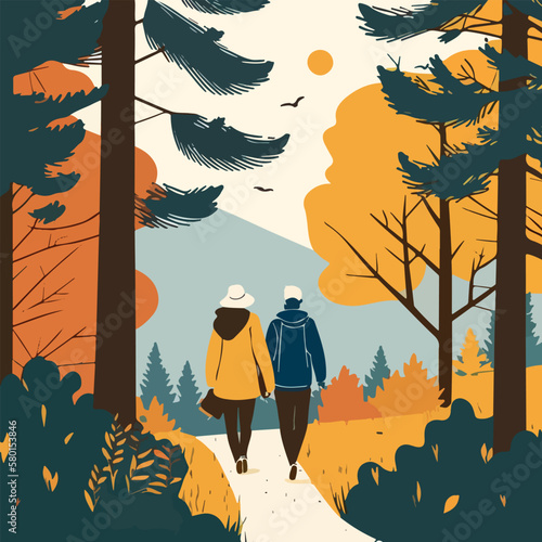 beautiful couple walking in nature