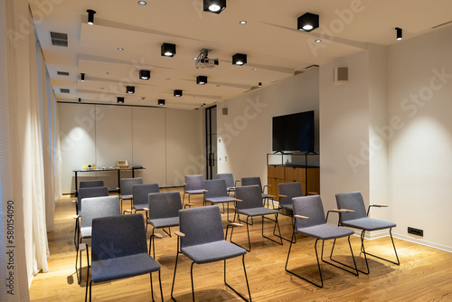 Interior of a room ready for presentations