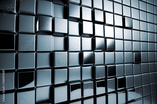 3D Tiles Square wall. Luxurious  Polished Background formed from Silver blocks. 3D Render  flat texture  Generative Ai  3D tiles  square wall  luxurious  polished. 