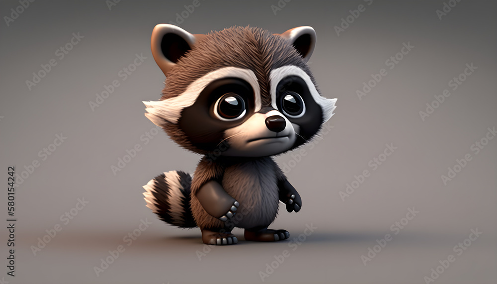 A cute adorable baby raccoon rendered in the style of children-friendly cartoon animation fantasy style generative ai A cute adorable baby raccoon rendered in the style of children-friendly cartoon animation fantasy style generative ai