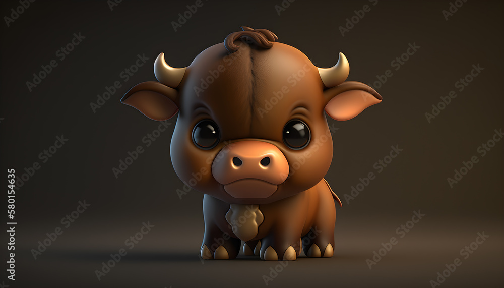 Fototapeta premium A cute adorable baby bull rendered in the style of children-friendly cartoon animation fantasy style generative ai