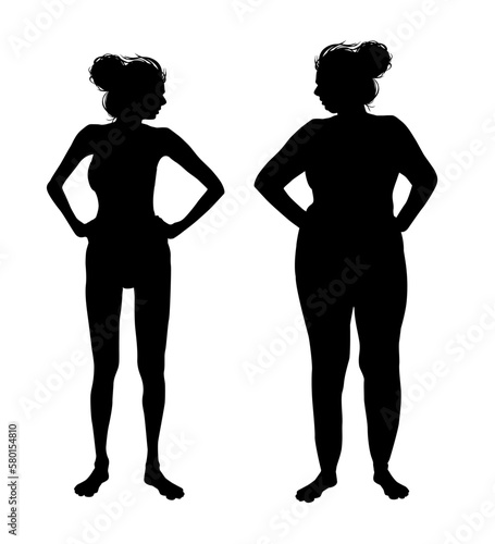 Silhouette of a thin and fat woman. Vector illustration