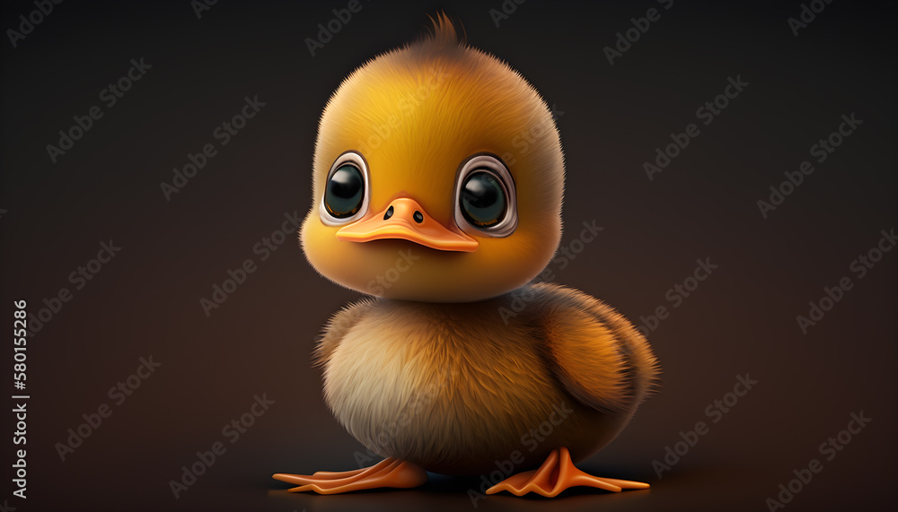 A cute adorable baby duck rendered in the style of children-friendly cartoon animation fantasy style generative ai A cute adorable baby duck rendered in the style of children-friendly cartoon animation fantasy style generative ai
