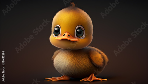 A cute adorable baby duck rendered in the style of children-friendly cartoon animation fantasy style generative ai