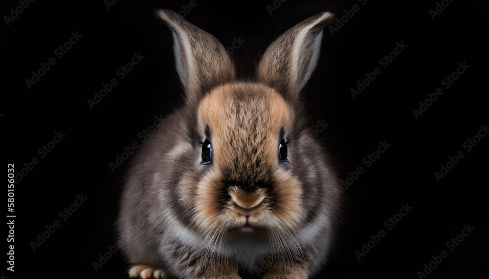 Portrait of a baby rabbit on a black background generative ai