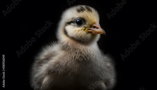 Portrait of a baby hen on a black background generative ai © Artistic