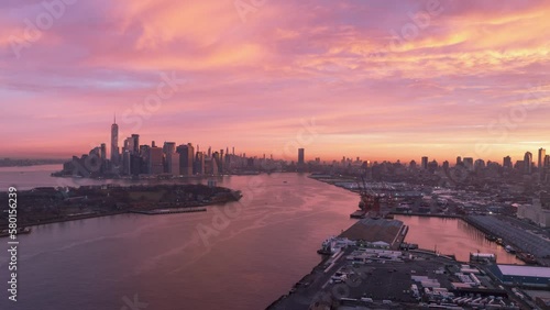 Manhattan aerial hyperlapse at sunrise