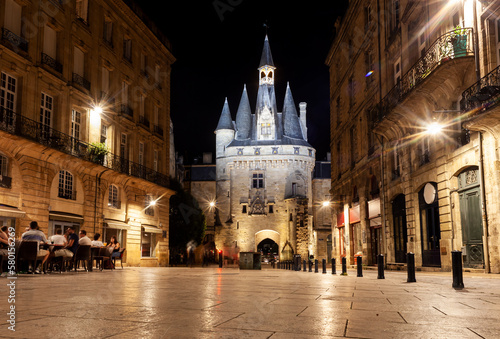 Place du Palais by night with the Porte Cailhau, Bordeaux