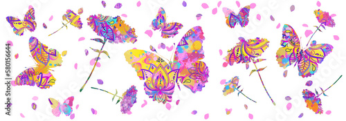 Summer, spring flowers and butterflies. Easter, wedding, holiday, birthday, valentines day template.