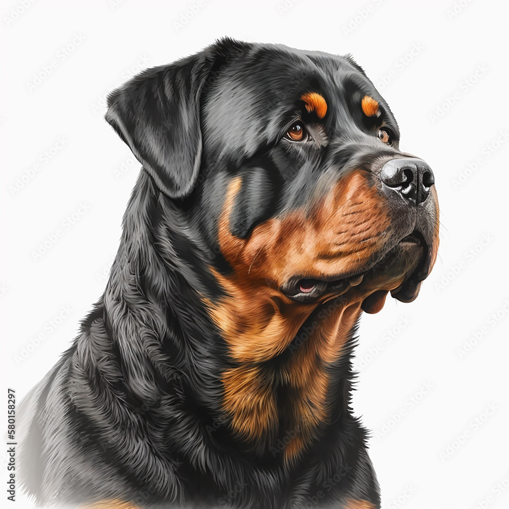 Beautiful big rottweiler breed dog portrait isolated on white close-up, lovely home pet, ai generative Beautiful big rottweiler breed dog portrait isolated on white close-up, lovely home pet, ai generative