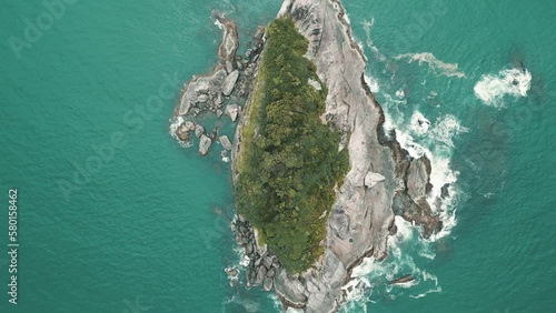 Aerial view of an island in the blue sea atlantic ocean.