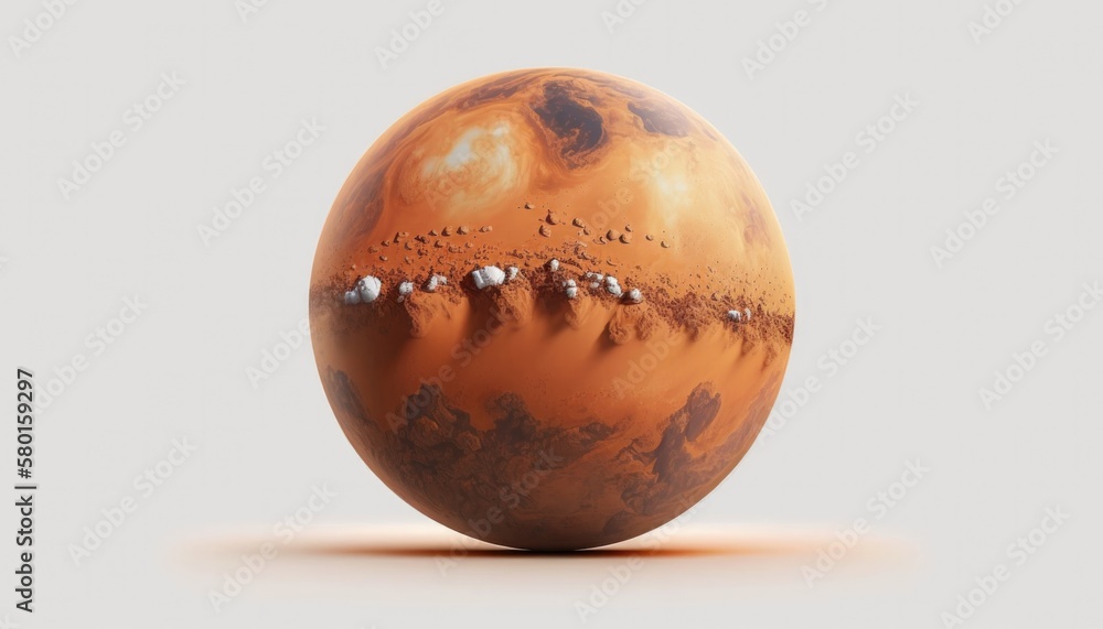3D Mars, planet render, isolated on white background, AI 3D Mars, planet render, isolated on white background, AI