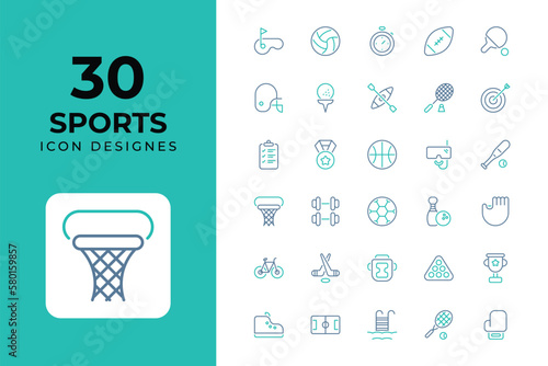 Sports icons Related Objects and Elements. Vector Illustration Collection. creative Icons Set. stock illustration