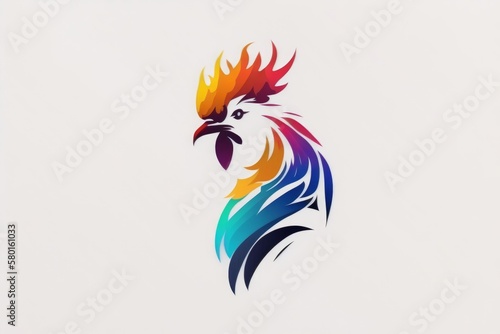 A colorful rooster logo