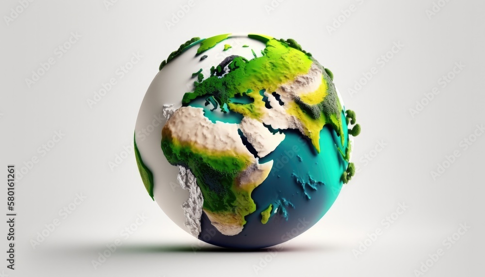 Fototapeta premium earth globe on white, relief 3D render, AI