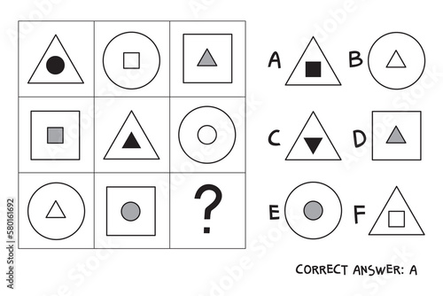 Logical tasks. IQ test. Choose correct answer. Educational game for children. Vector illustration. Isolated on white background