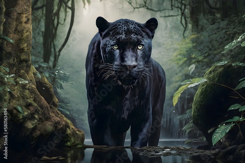 Black Panther in a jungle | Ai Generated animal illustrations/backgrounds/wallpapers |