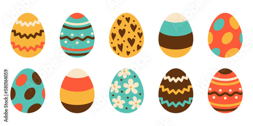 Vector set of easter eggs. Easter collection in flat design. Egg hunt. photo