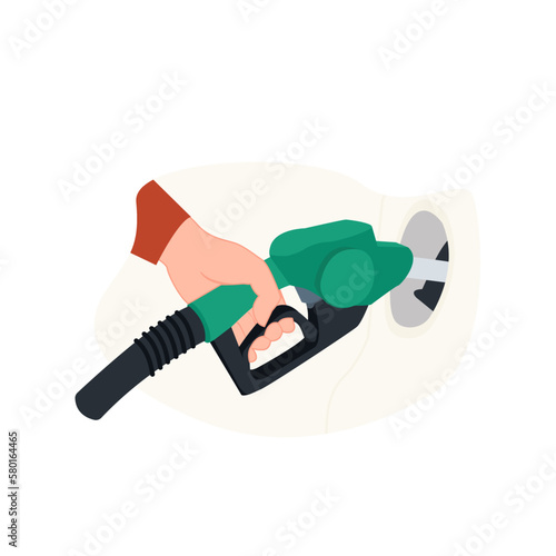 Hand Man Refill and filling Oil Gas Fuel at station. Gun petrol in the tank to fill. Pumping gasoline fuel in car at gas station.