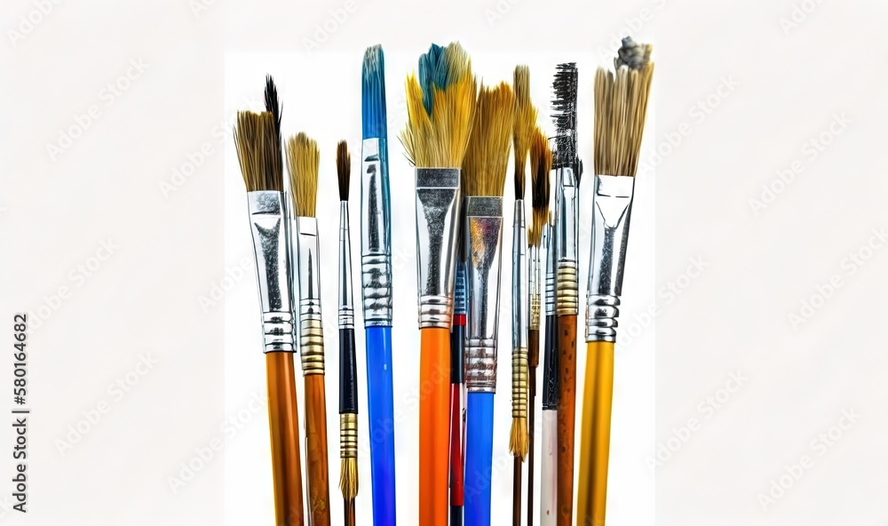 Obraz premium a group of brushes sitting next to each other on a table. generative ai
