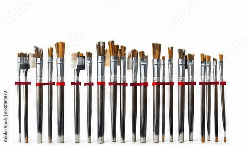  a bunch of brushes lined up next to each other on a white surface. generative ai