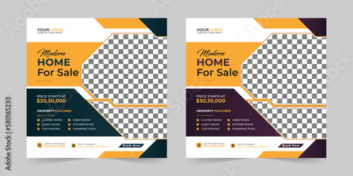Modern Real estate house sale and home rent advertising square Social media post and promotion ads discount banner vector template design.
