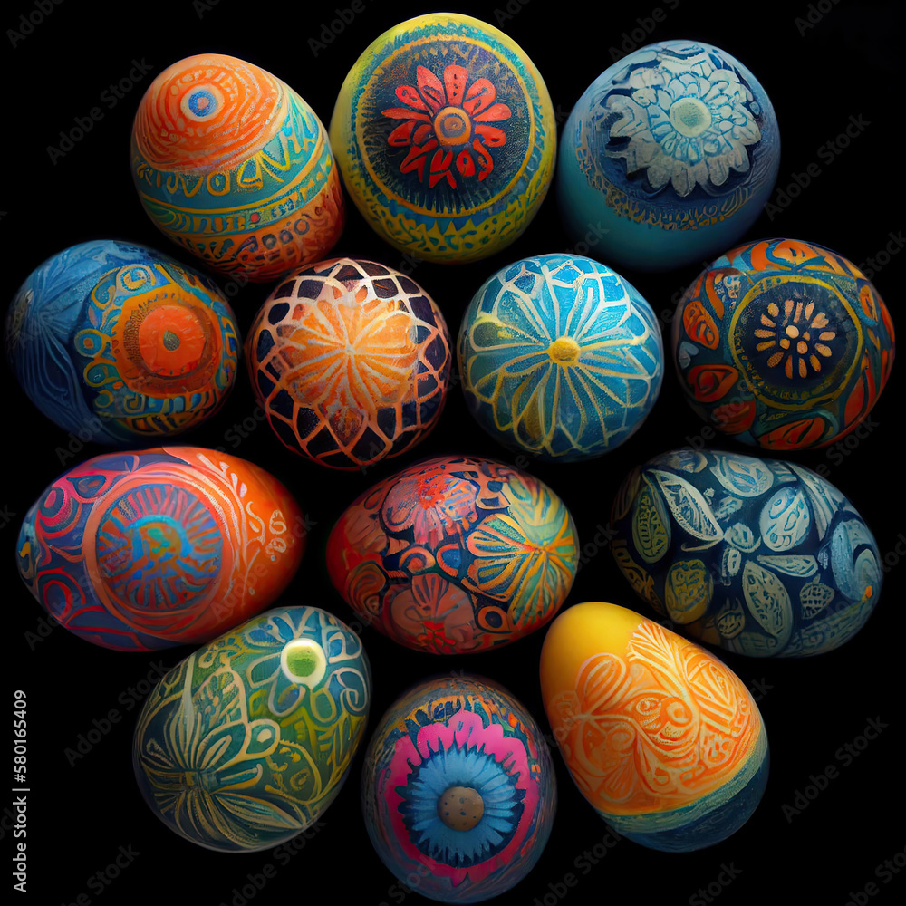 some colorful painted eggs on a black background with the words happy easter day written in white letters and an image of flowers some colorful painted eggs on a black background with the words happy easter day written in white letters and an image of flowers