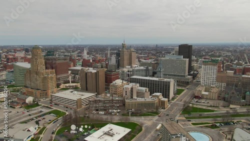 A drone view of the Town of Buffalo in New York on a gloomy day