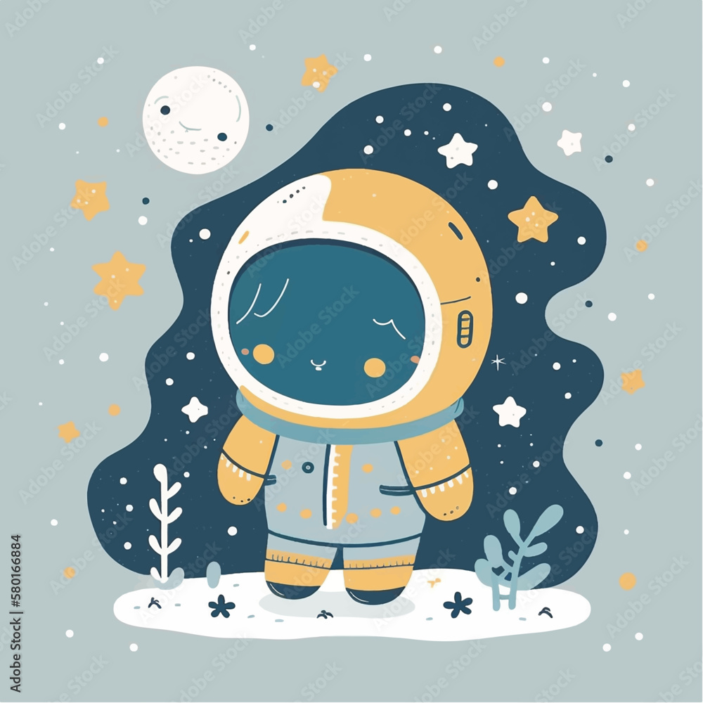 Fototapeta premium A little boy sleeping on a cloud with a moon and stars.