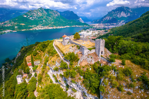 The Castle of the Unnamed (Castello dell’Innominato) above Vercurago, Lecco on Como Lake aerial view